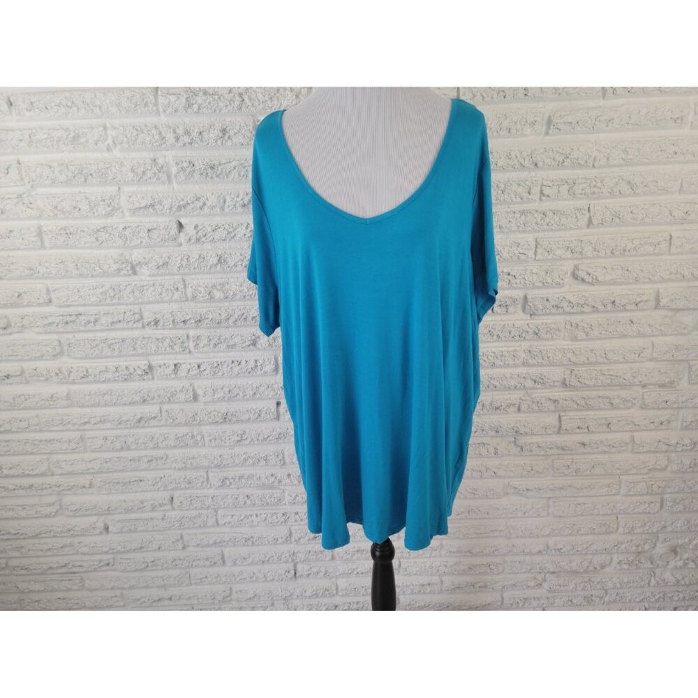 Avenue 26/28 Womens Blue Top Short Sleeve Criss Cross Back Jersey Tee BLU210E